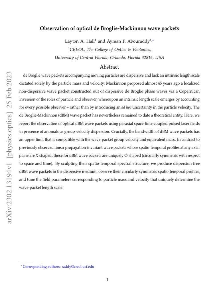 Mckinnon Wave Packet Pdf Waves Dispersion Optics