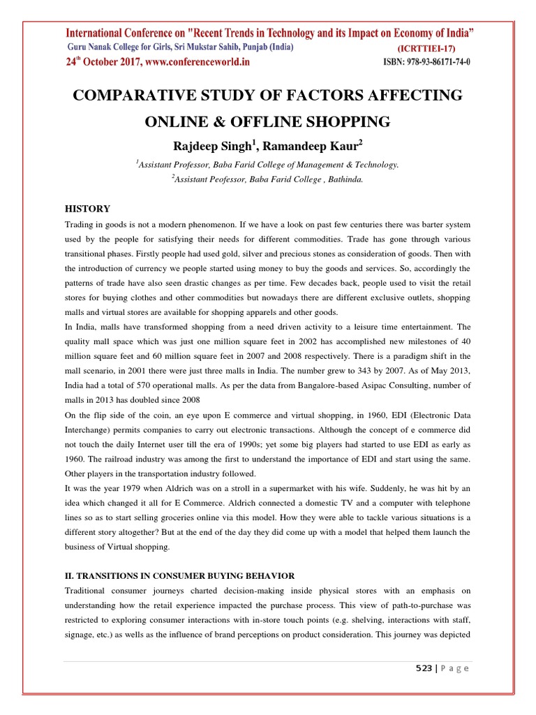 Comparative Study of Factors Affecting Online & Offline Shopping | PDF ...