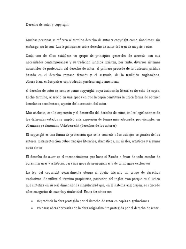 Diferencias entre derecho de autor y copyright | PDF | Derechos de ...