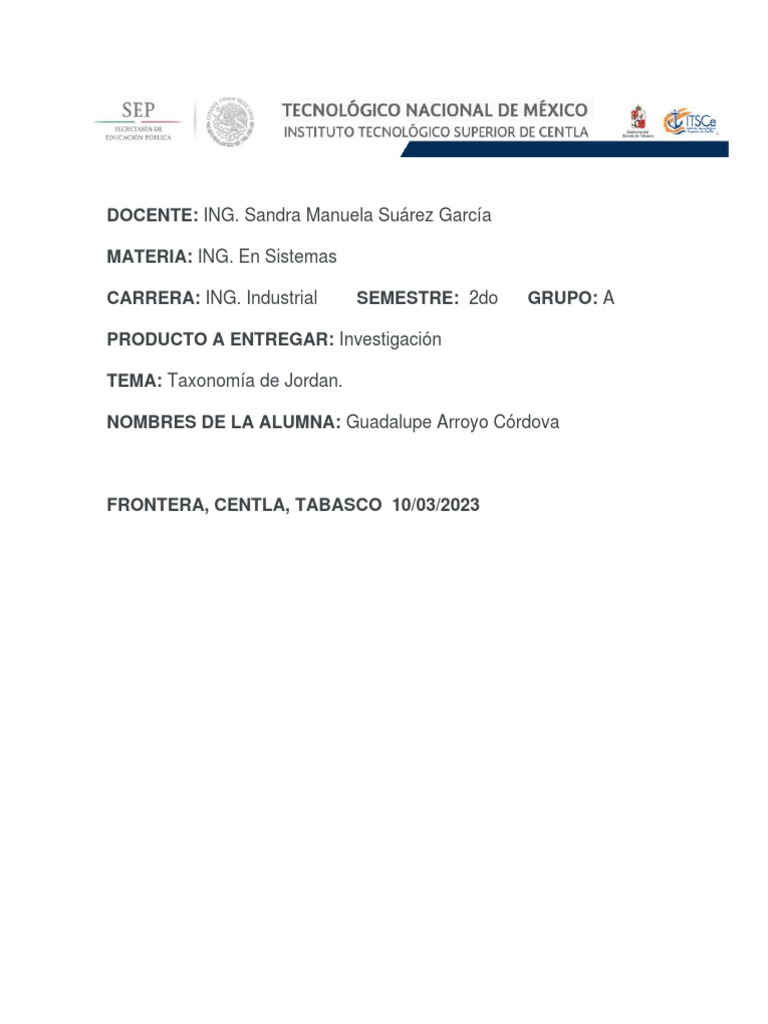 Taxonomía de Jordan PDF Espacio Science