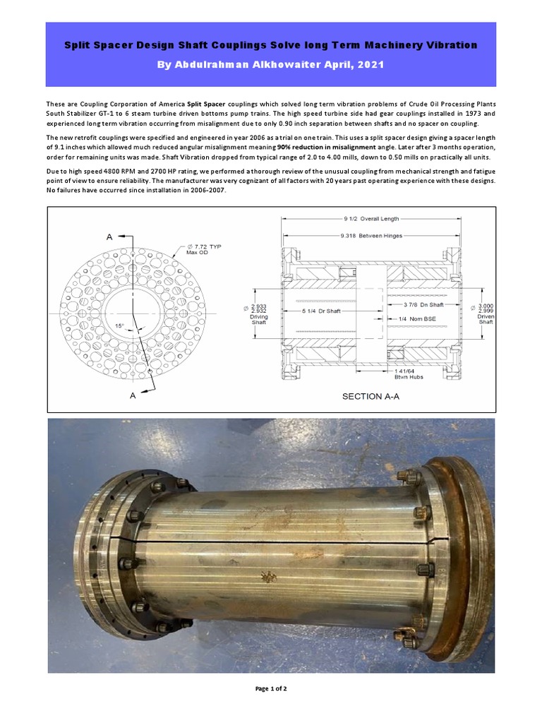 Split Spacer Shaft Couplings Solve Machinery Vibration PDF