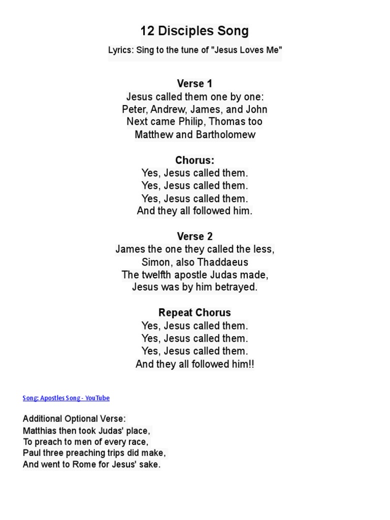 The 12 Disciples Song