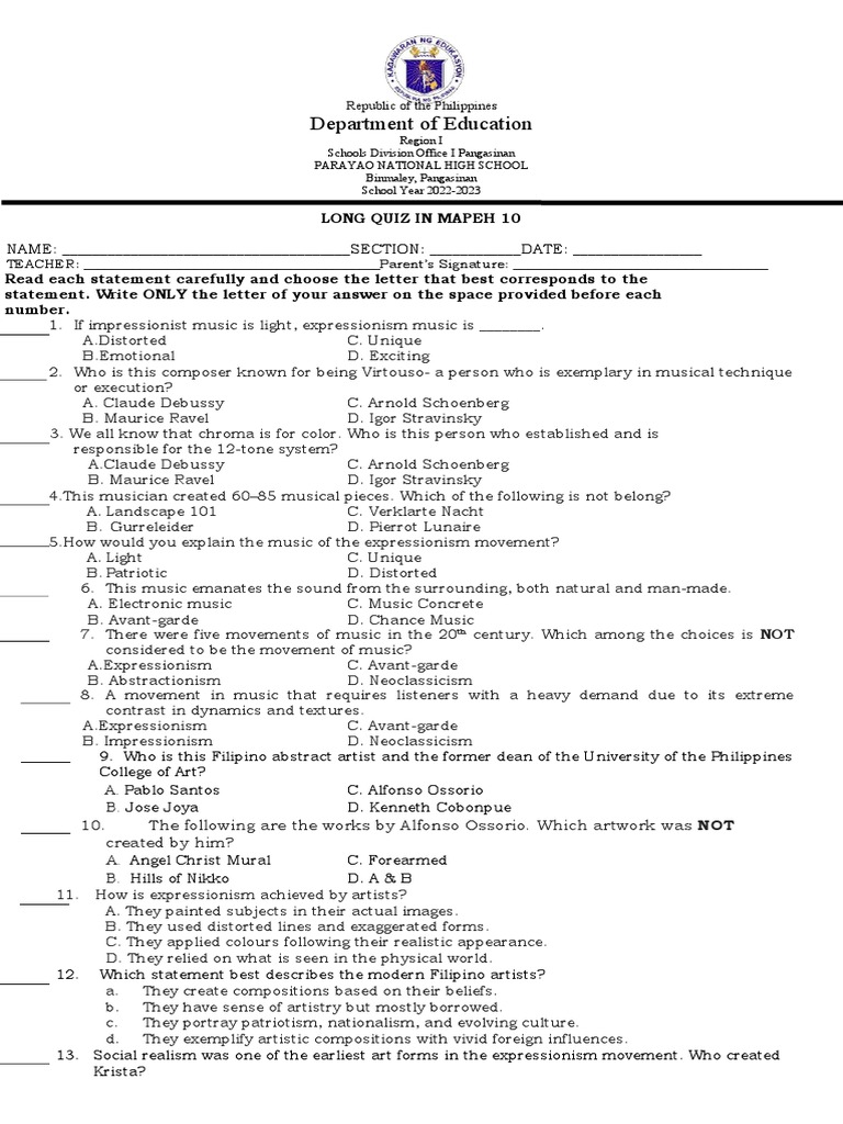 1ST Quarter Long Quiz | PDF | Abstract Art | Realism (Arts)
