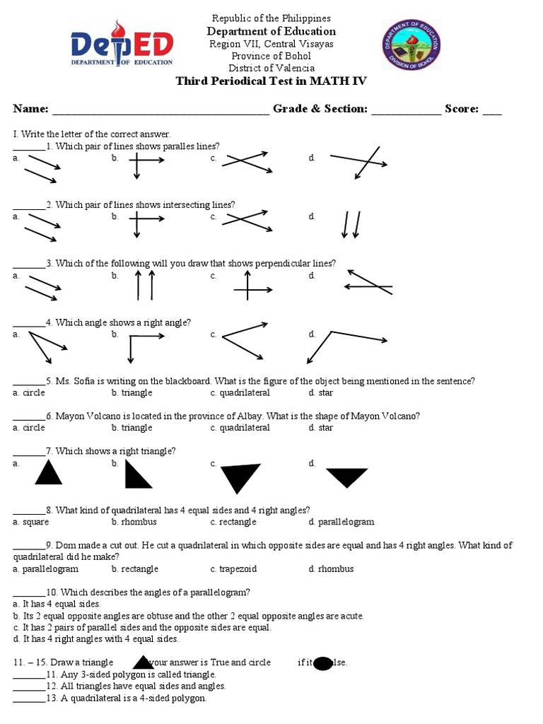 Math IV Third Periodical Test Guide | PDF | Euclidean Plane Geometry ...
