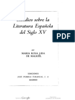 Estudios Sobre La Literatura Española Del Siglo XV: Maria Rosa Lida de Malkiel