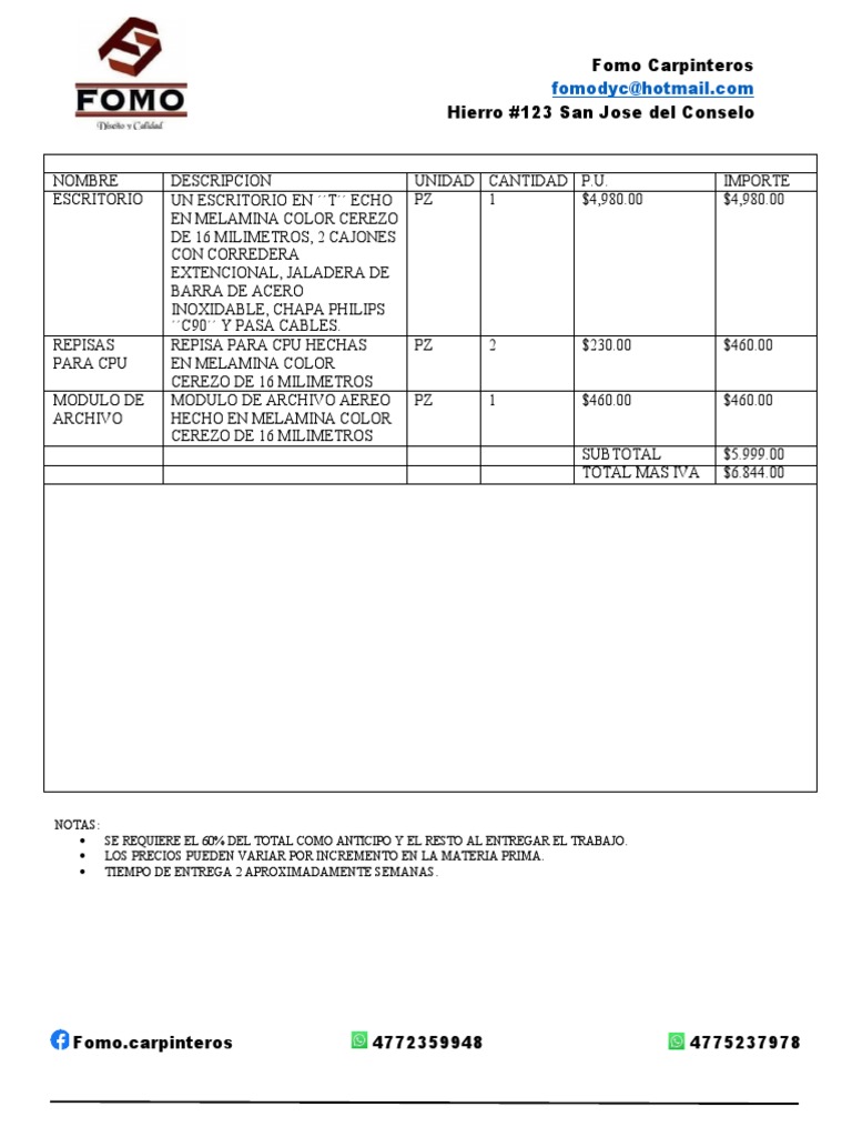 Presupuesto Muebles 2 PDF