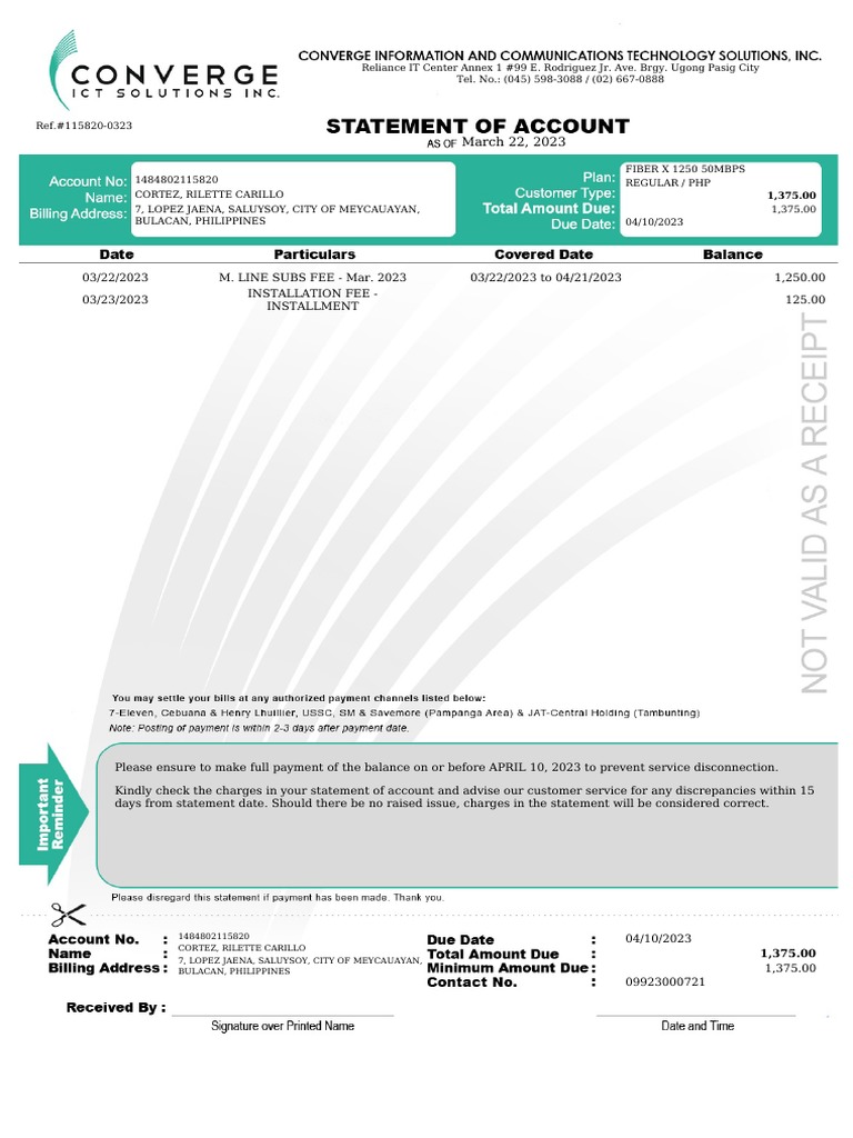 Reliance IT Fiber Service Invoice Details | PDF