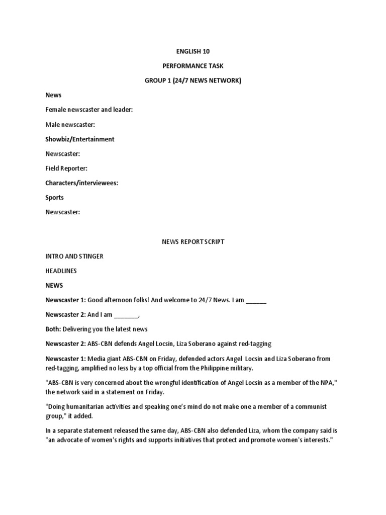 24/7 News Report Script Sample | PDF | Philippines