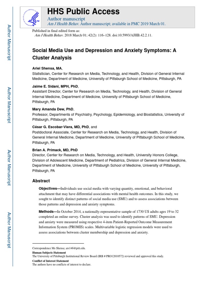 Social Media Use and Depression and Anxiety Symptoms | PDF | Social ...
