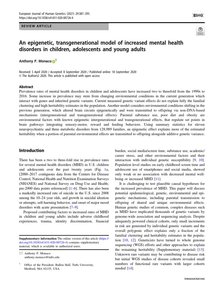 Epigenetics and Mental Health Disorders
