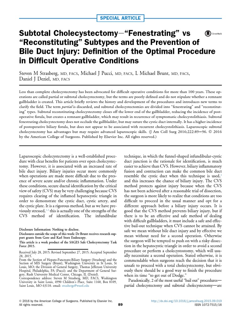 Subtotal Cholecystectomye"Fenestrating" Vs "Reconstituting" Subtypes