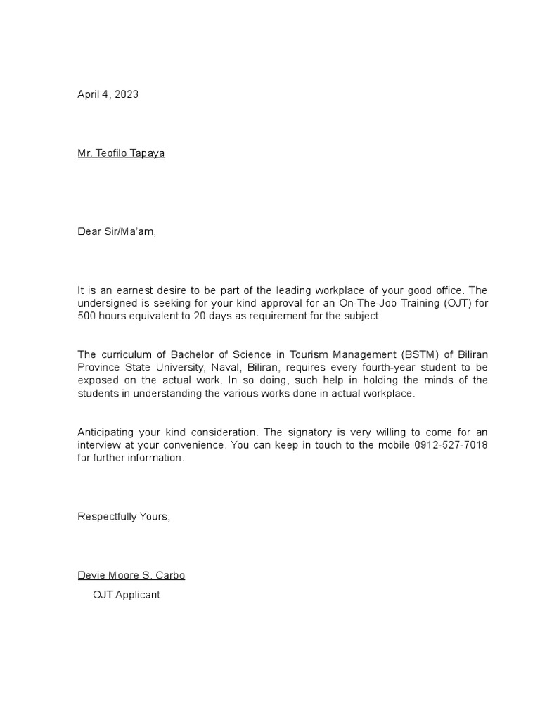 Application Letters For Ojt Pdf Behavior Modification Learning