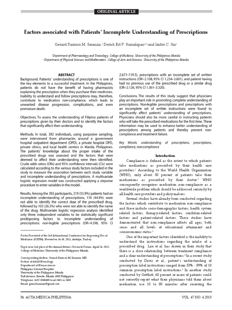Factors Associated With Patients' Incomplete Understanding of ...