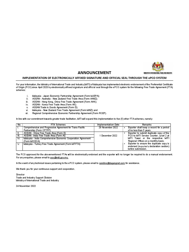 Announcement: Implementation of Electronically Affixed Signature and ...