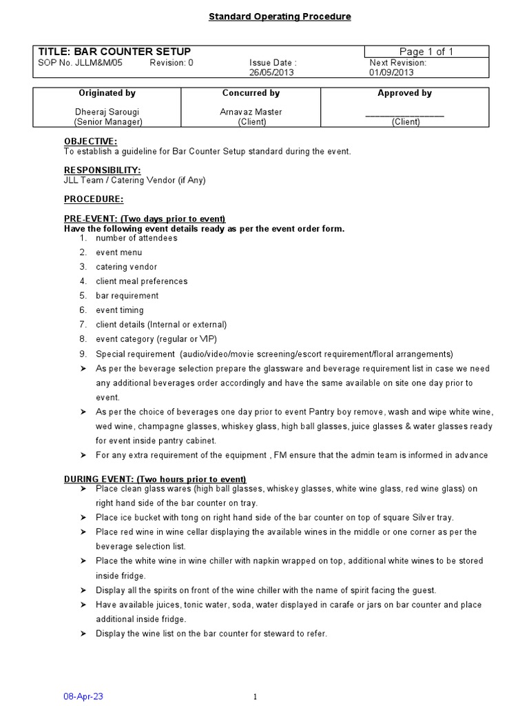 Bar Counter Setup SOP for Events | PDF | Drink | Food And Drink
