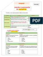 Definición y clasificación del sustantivo según criterios gramaticales