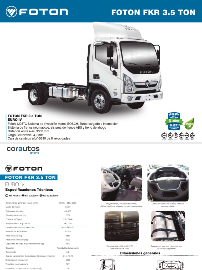 Foton FKR 3.5 Ton: Especificaciones y Ventas | PDF | Tecnología de ...