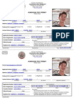 Admission Test Permit: Tertiary Level