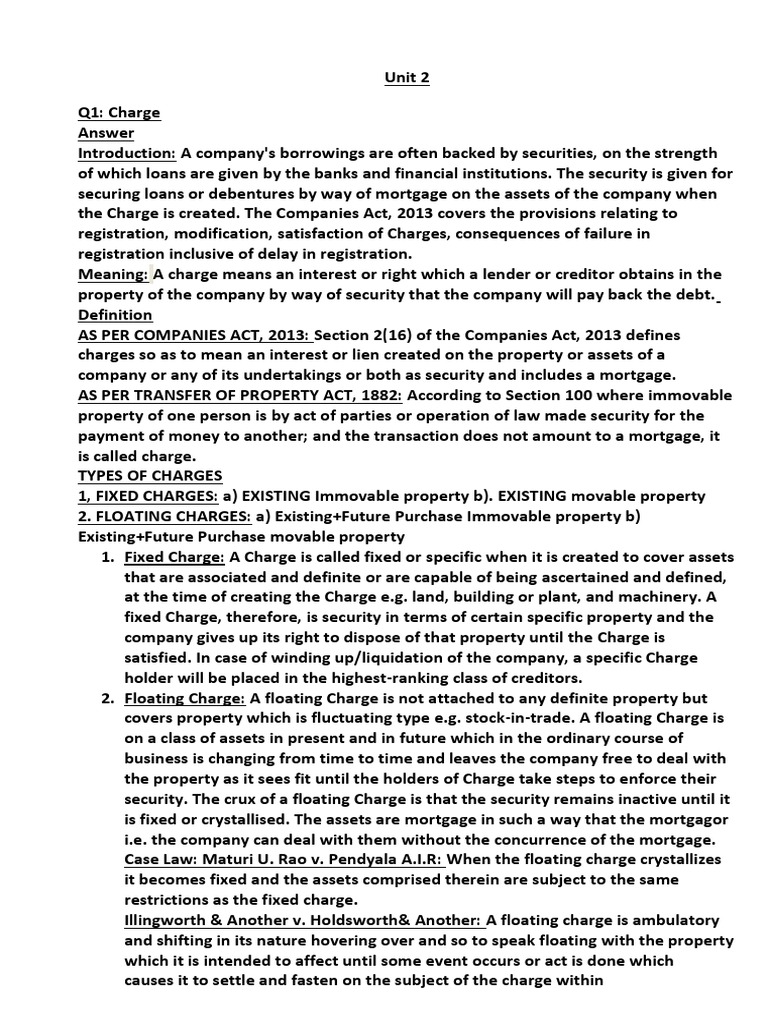 UNIT 2 Corporate PDF Mortgage Law Debenture