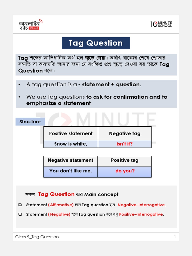 Tag Question | PDF | Question | Human Communication