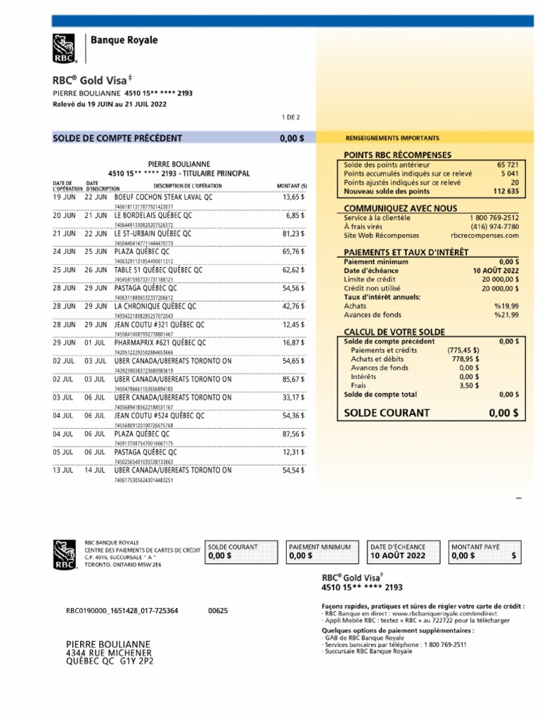 RBC Credit Card Statement | PDF