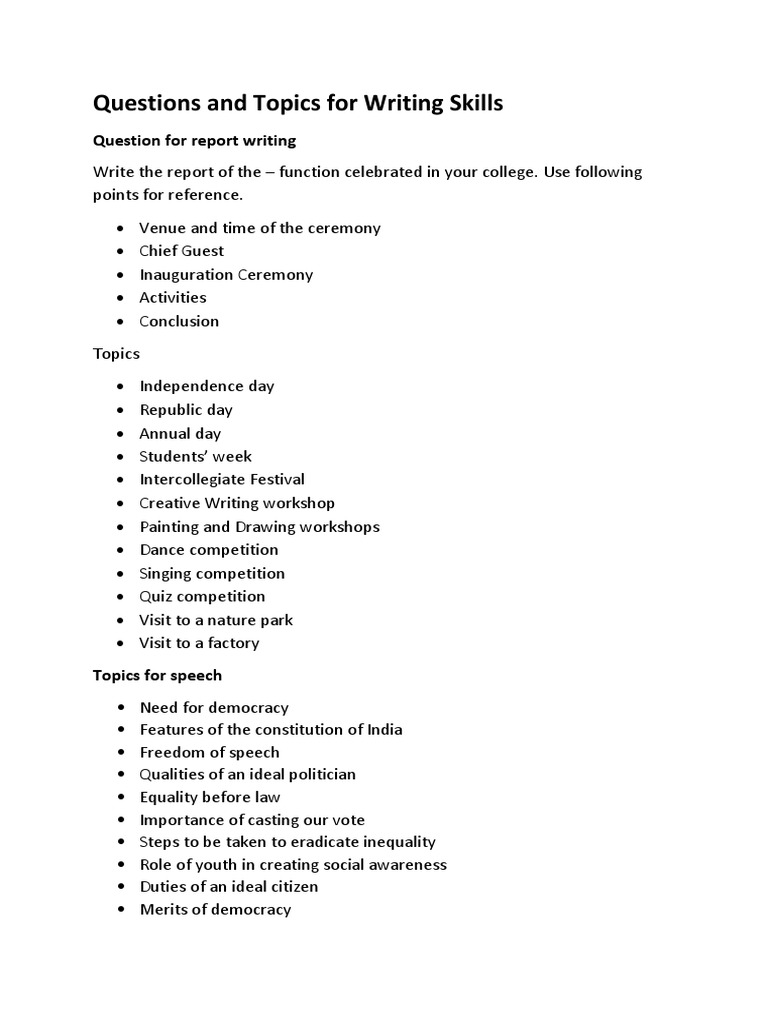 Questions and Topics For Writing Skills | PDF | Democracy | Political ...
