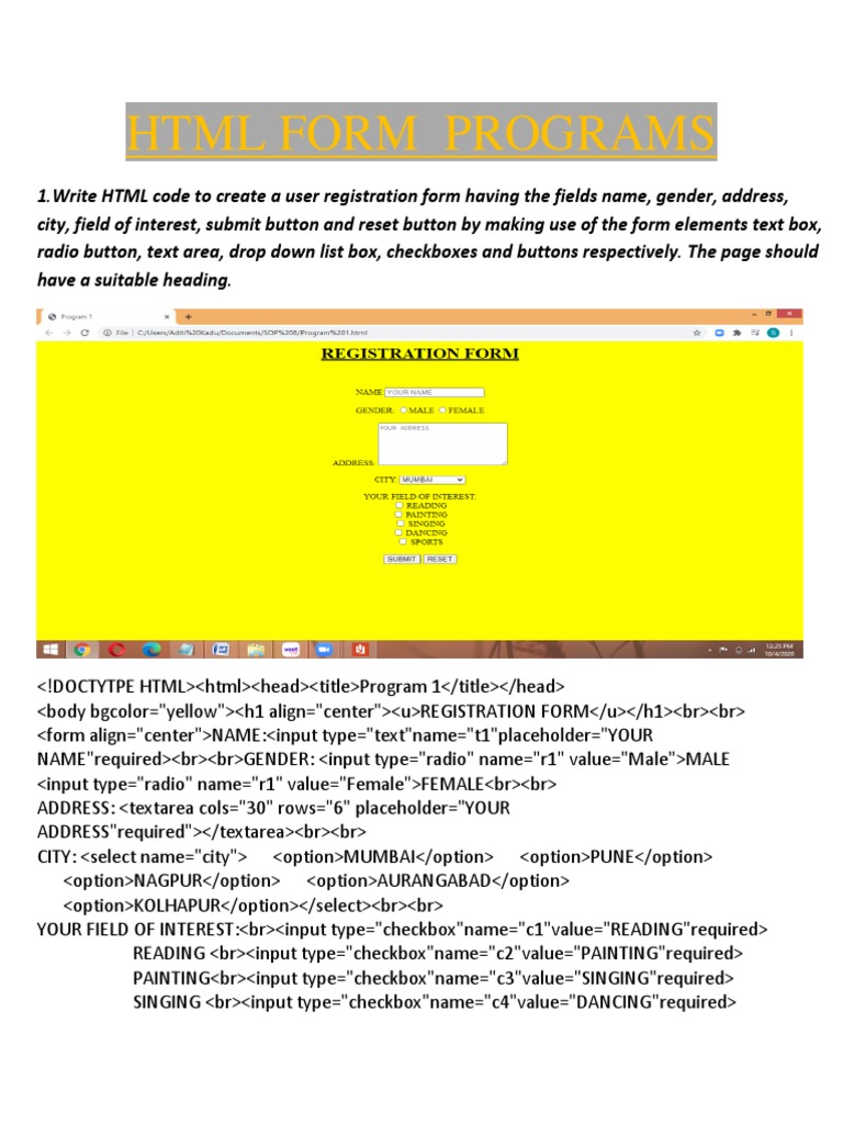 HTML Form Programs | PDF | World Wide Web | Internet & Web