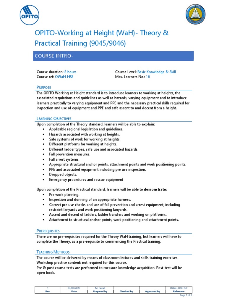 Working at Height Training | PDF | Occupational Safety And Health ...