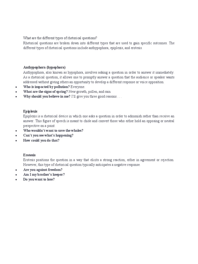 What Are The Different Types of Rhetorical Questions?: Anthypophora ...