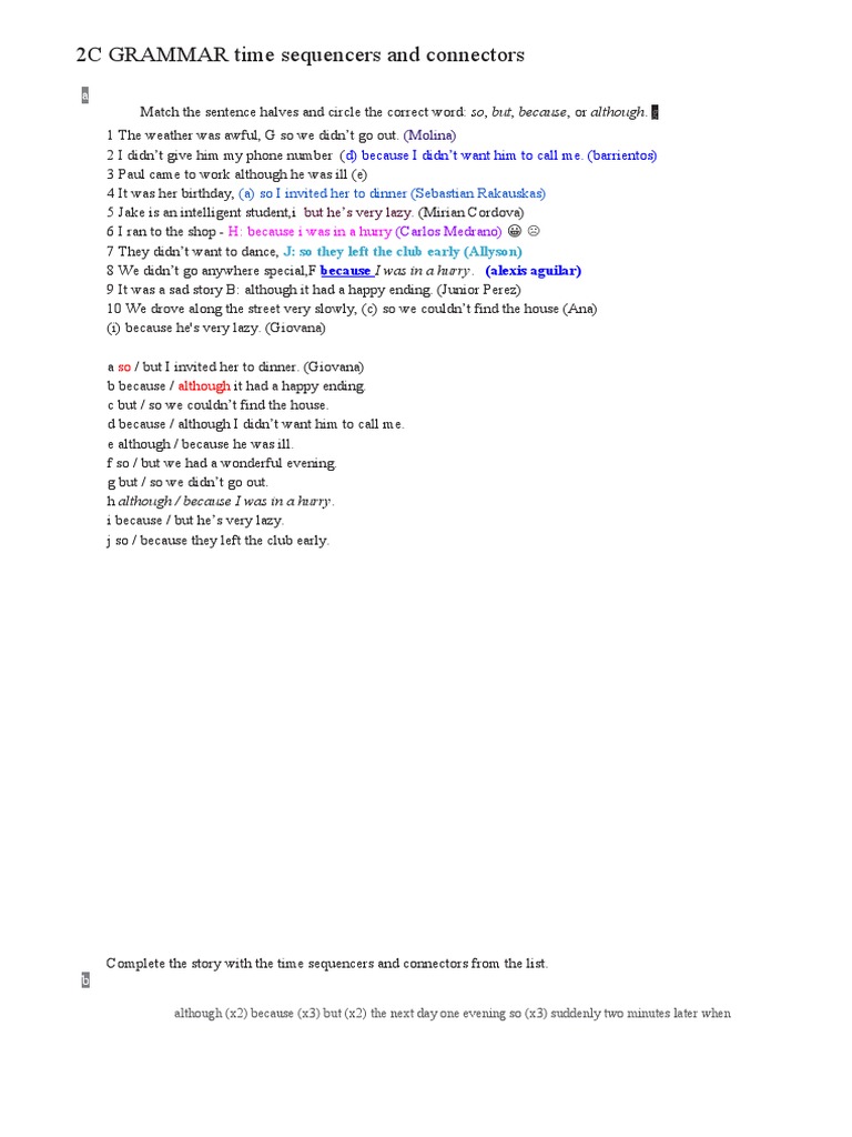 2C GRAMMAR Time Sequencers and Connectors: (A) So I Invited Her To ...
