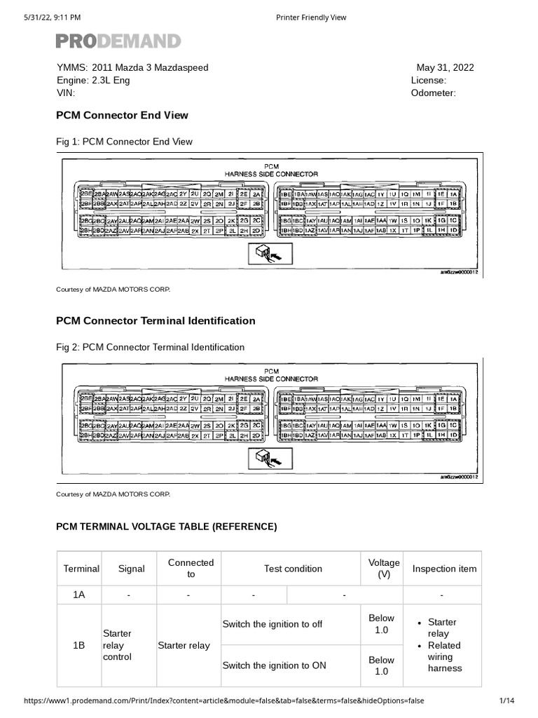 Pcm connector end view pcm terminal voltage table reference pdf