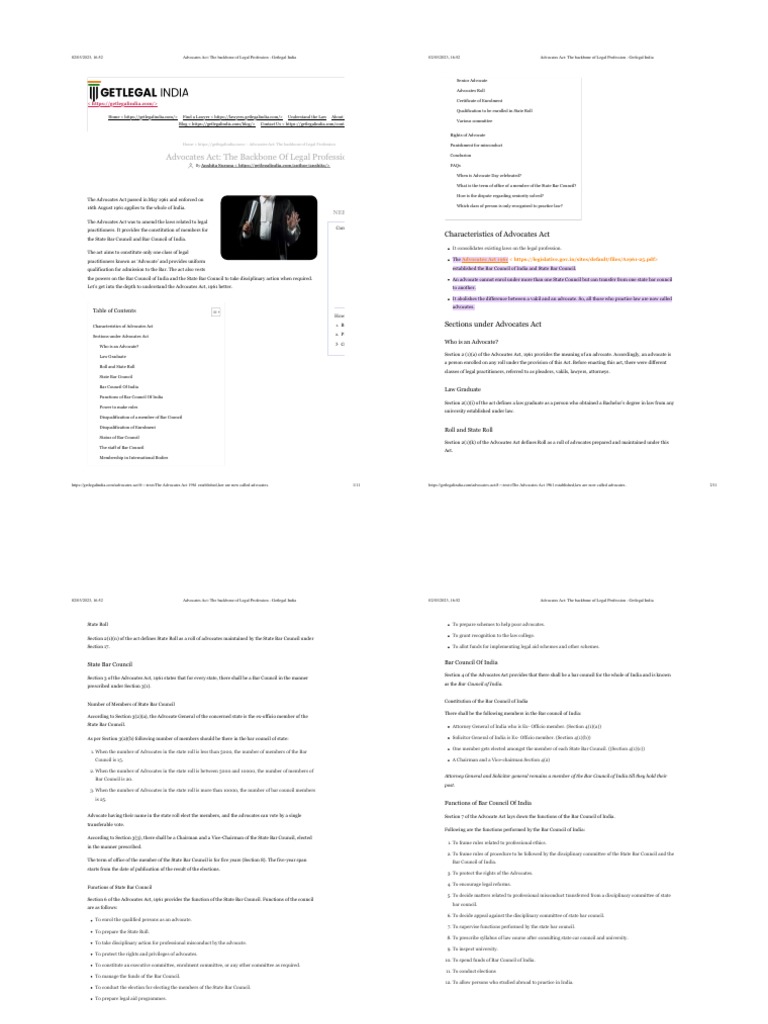 The Advocates Act Establishing Uniform Qualifications and Governance