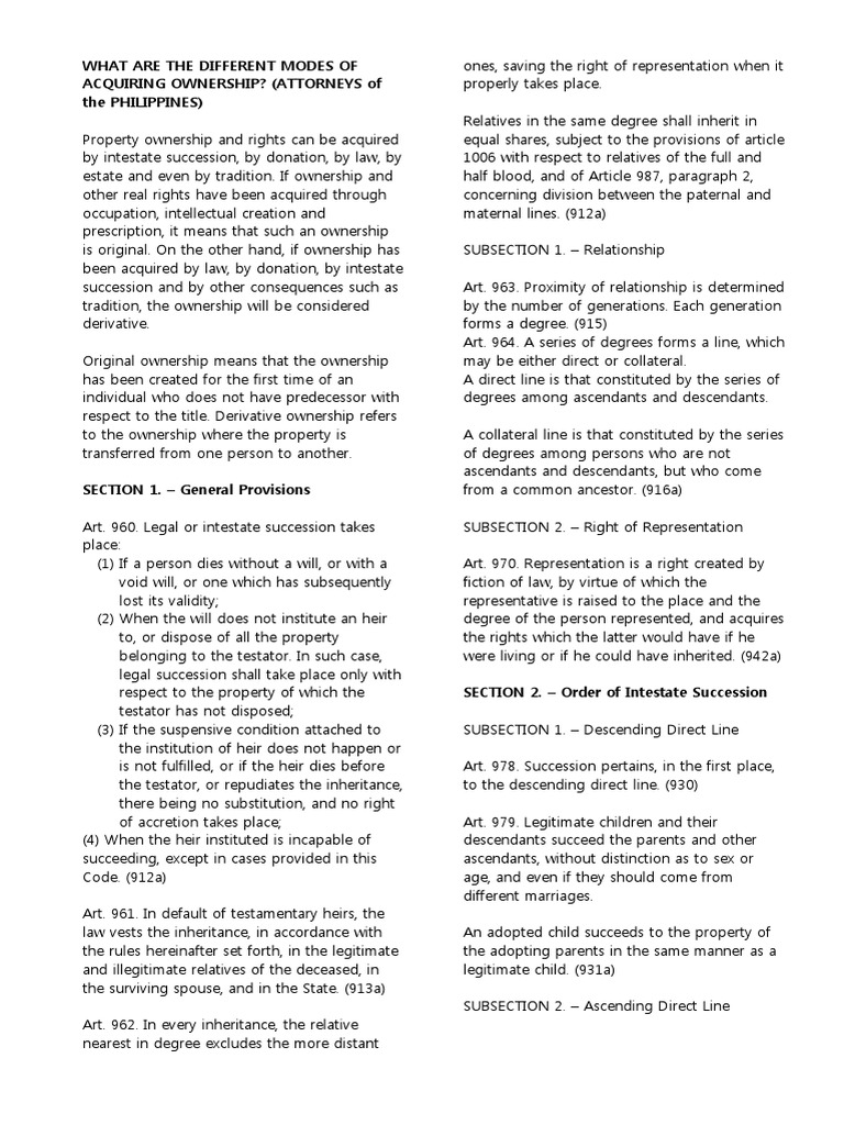 Modes of Acquiring Ownership | PDF | Ownership | Inheritance