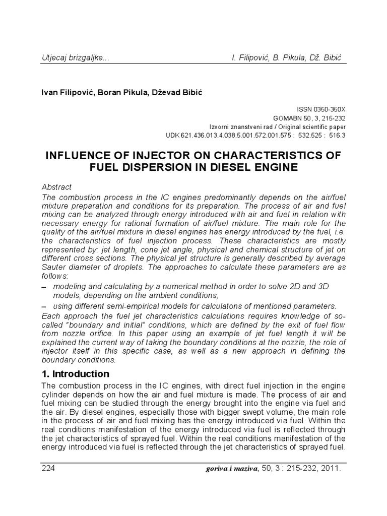 Influence of Injector On Characteristics PDF Fuel Injection Fluid