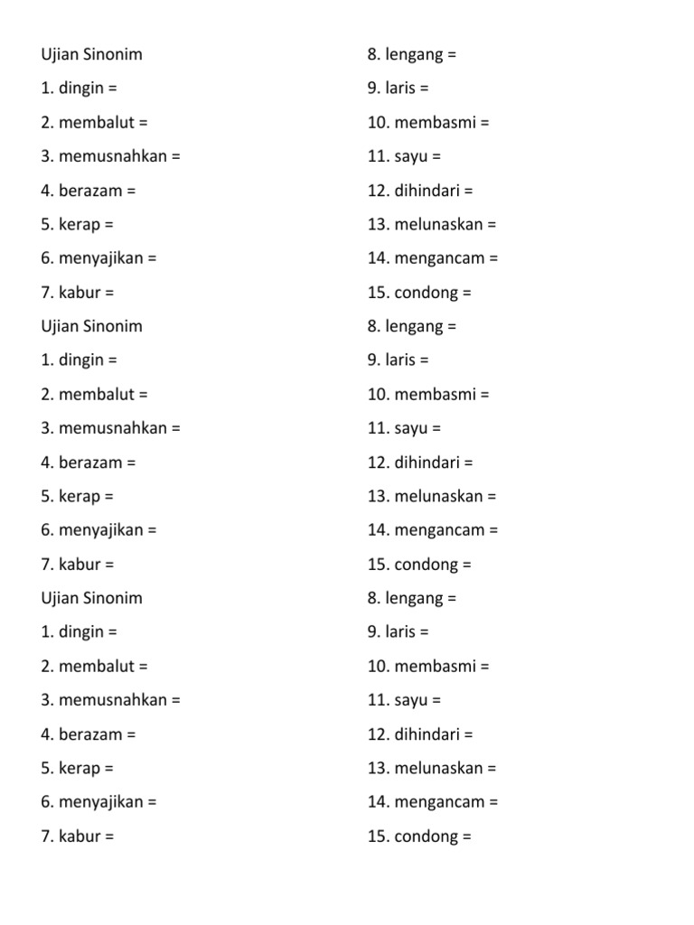 Bahasa Test: Synonyms & Antonyms | PDF