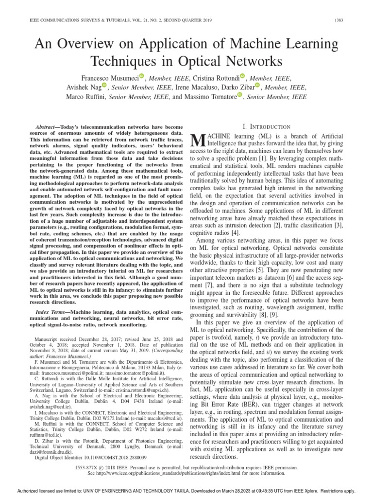 Machine Learning in Optical Networks | PDF | Cluster Analysis | Support ...