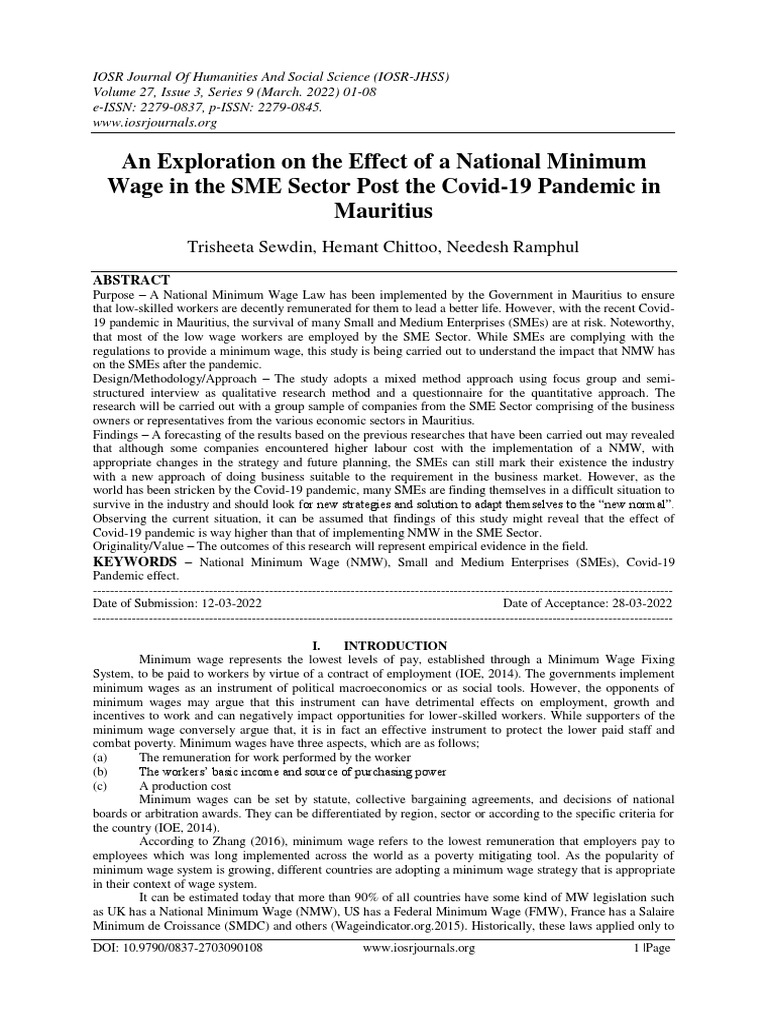 An Exploration On The Effect of A National Minimum Wage in The SME