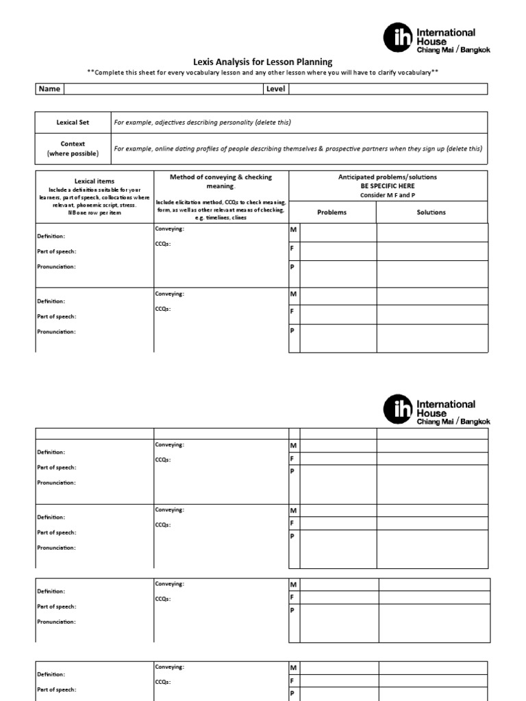 2b Lexis Analysis Sheet PDF Part Of Speech Languages