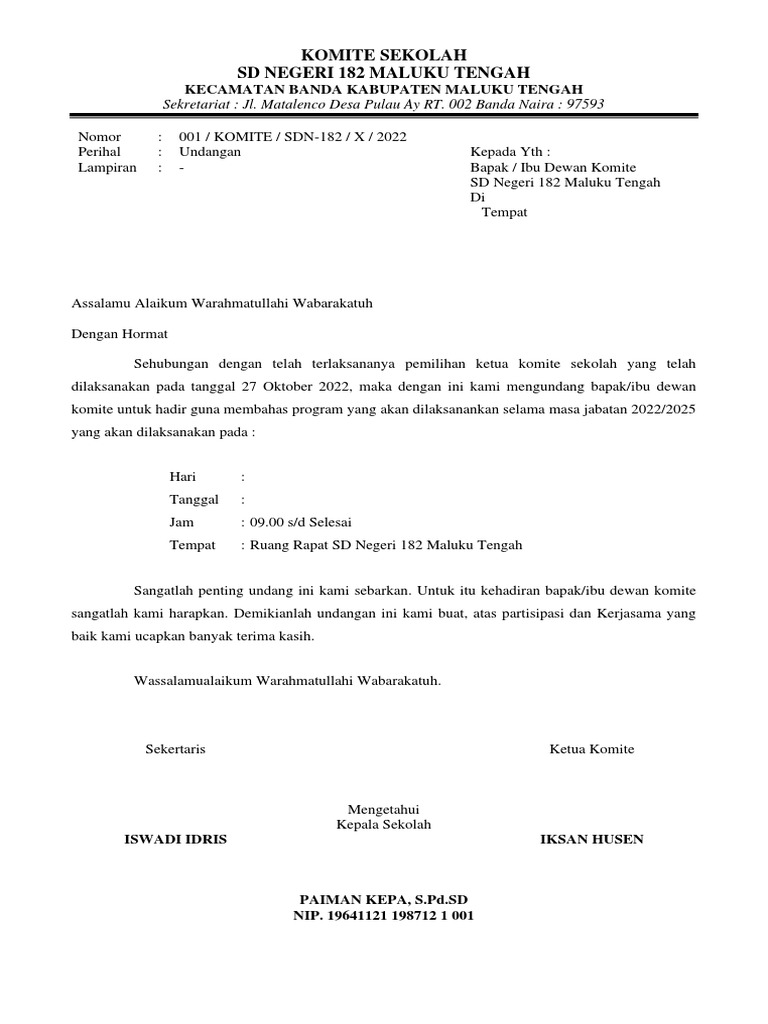 Undangan Komite Sekolah | PDF