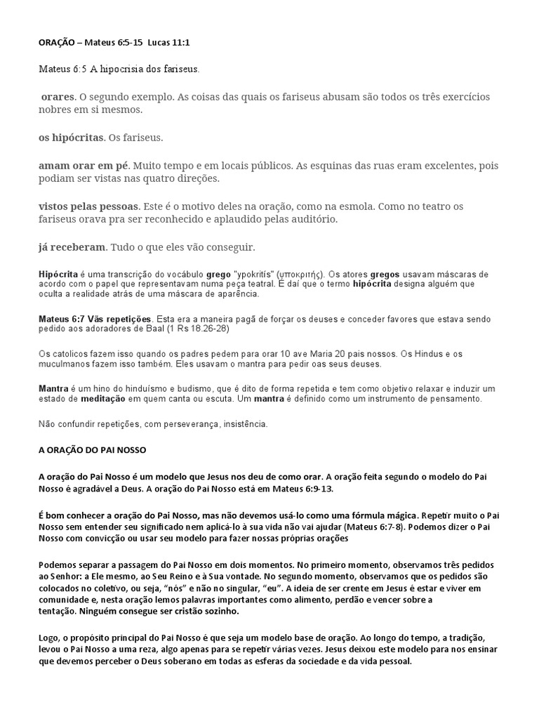 A Oração Do Pai Nosso Pdf Oração Oração Do Senhor