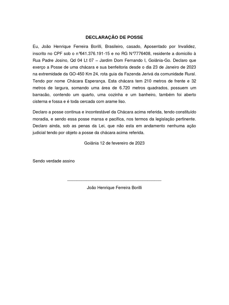 Declaração De Posse Pdf