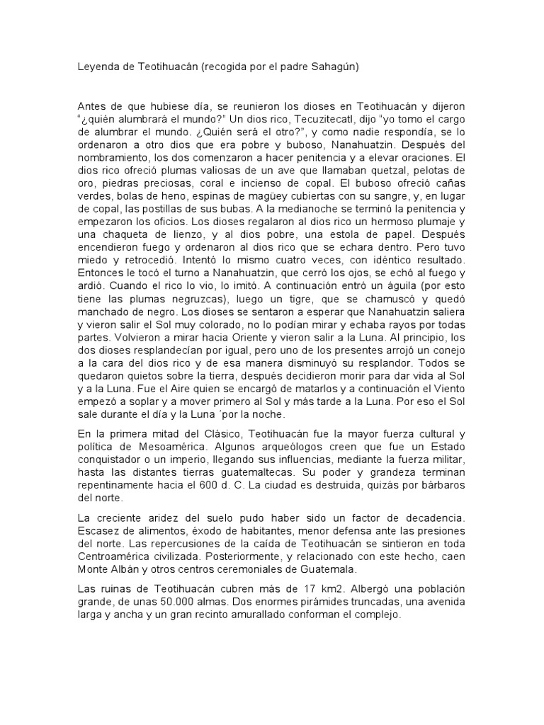 Leyenda de teotihuacan y caracteristicas pdf