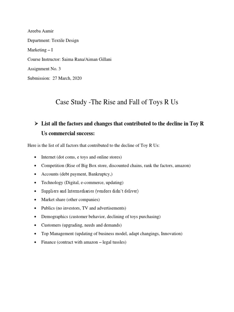 Areeba Amir Toys R Us Case Study PDF Toys