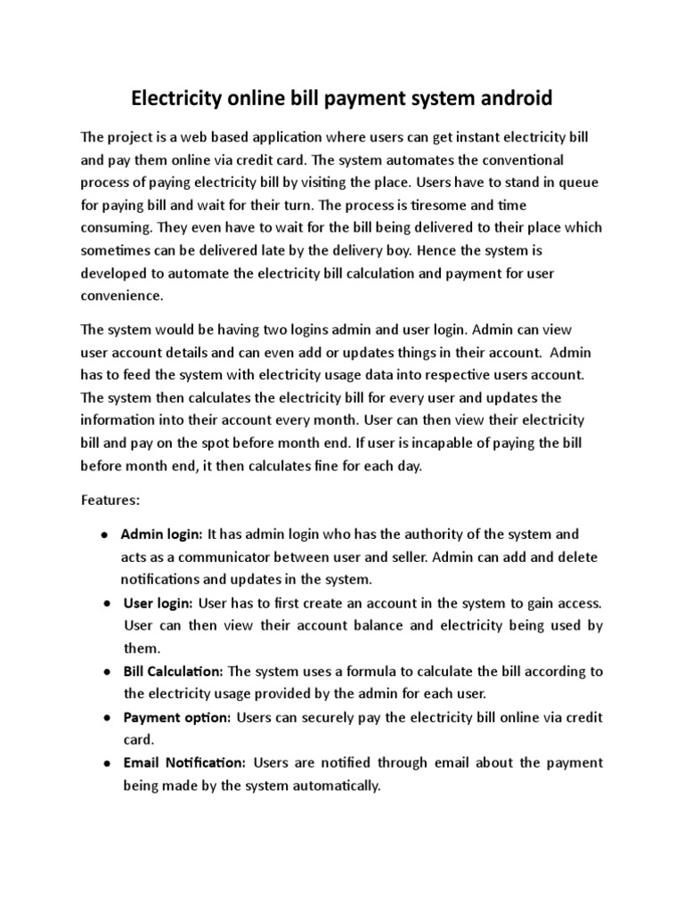 Electricity Bill Payment Pdf Android Operating System Microsoft