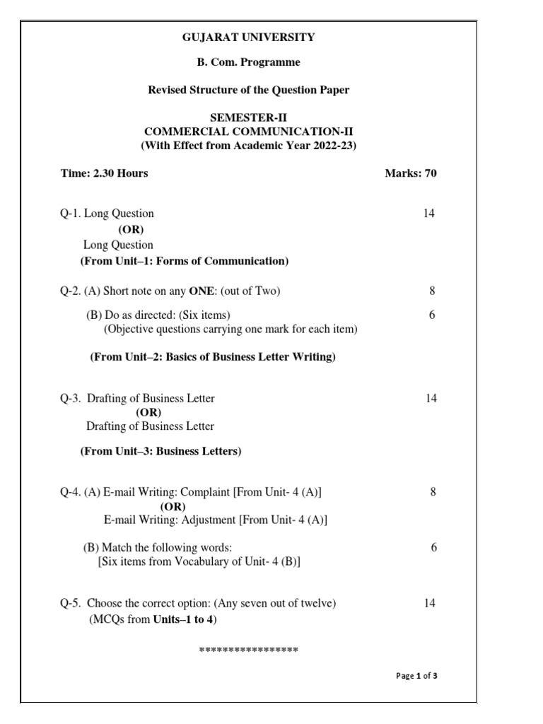 B.Com Sem-II Question Paper Structure | PDF