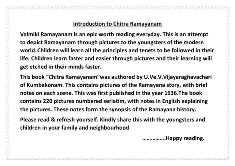 Chitra Ramayanam: A Visual Guide for Kids | PDF