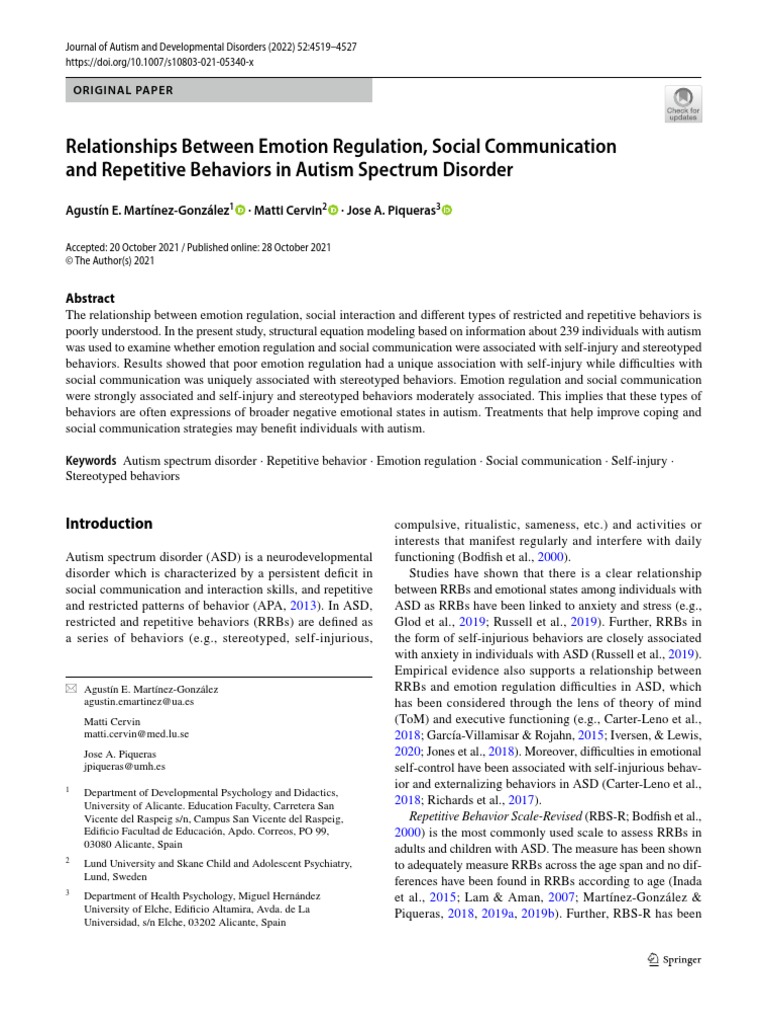 Relationships Between Emotion Regulation, Social Communication | PDF ...