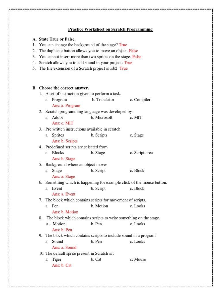 Scratch Worksheet | PDF | Scratch (Programming Language) | Computer Science