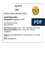 Vence: Dom 28 Feb 23:59: Pase Vehicular V74 Placa: D7W-345