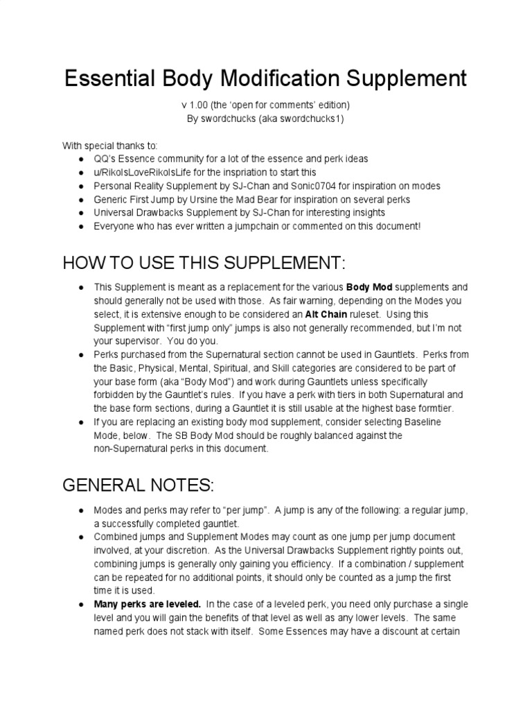 Essential Body Modification Supplement v1.001 PDF Employee Benefits